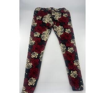 Lularoe Leggings Womens Tall and Curvy 12-18 Black White Cream Roses Stretchy